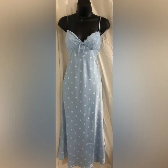 Jessica Simpson blue white polka dot lace cups satin effect maxi dress size M - Picture 12 of 17